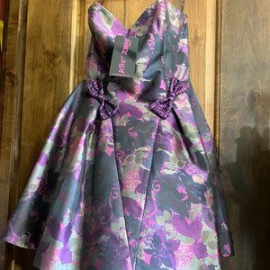 Betsey Johnson Plum Purple Olive Green Floral Sequin Bow Dress